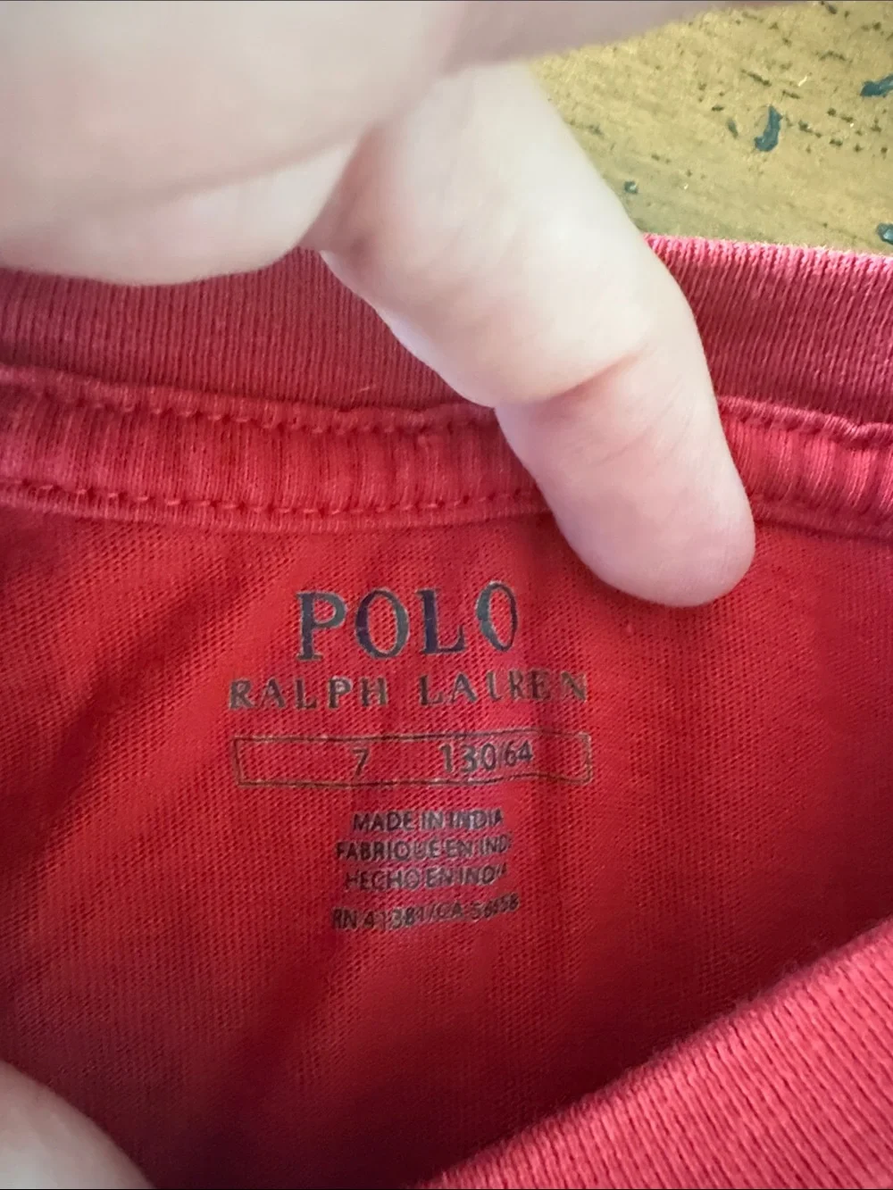 Three Ralph Lauren Long-Sleeve Crewneck Tee in Heather Blue, Red and Green-7